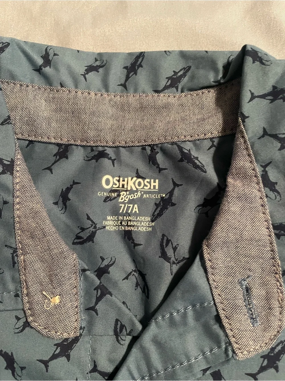 OshKosh B'gosh Light Blue Short Sleeve Shark Print Button-Up Shirt